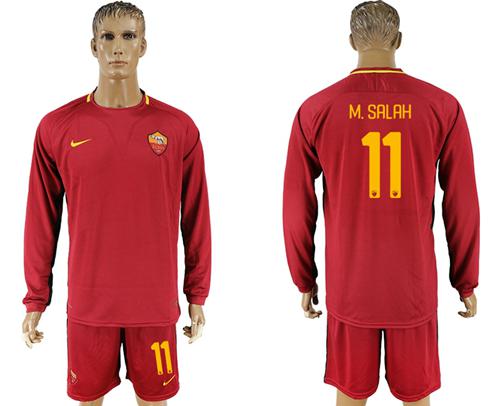 Roma #11 M.Salah Home Long Sleeves Soccer Club Jersey